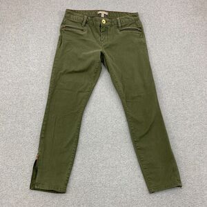 Banana Republic Pants Size 27S Ankle Zip Olive Green Stretch Zip Pockets 25" Ins